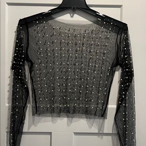 Elegant Black Sheer Pearl-Embellished Top
